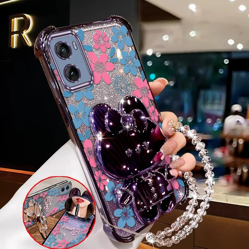 Blue Floral Phone Case Set - Includes Case, Lanyard, and Stand