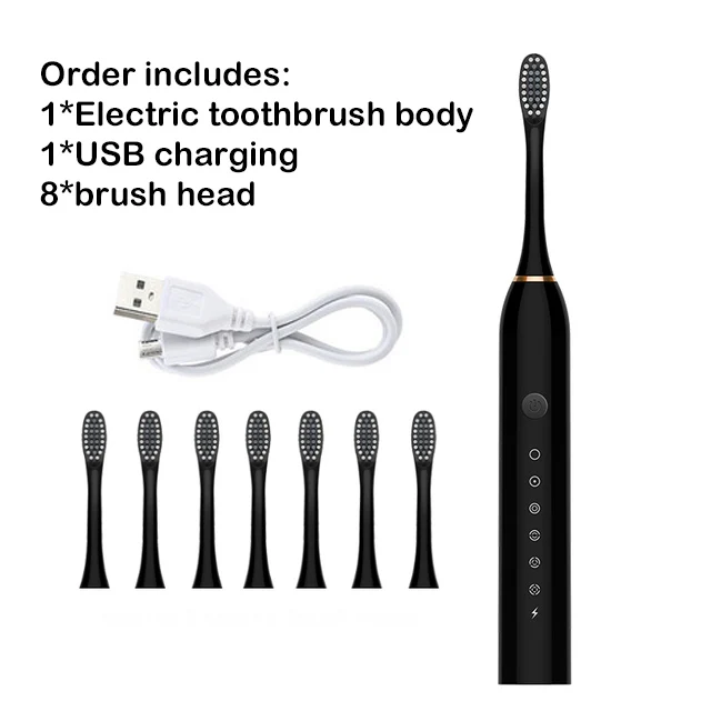thumbnail image 1 of Cepillo de dientes eléctrico sónico para adultos, ultrasónico, automático, recargable por USB, IPX7, resistente al agua, cabezal de cepillo de dientes reemplazable, 1 of 5