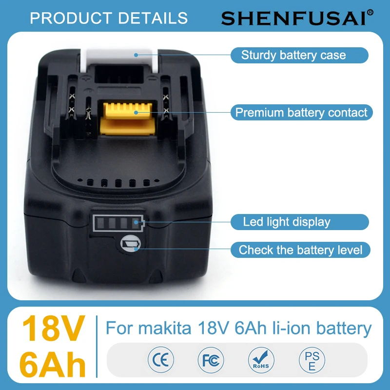 

18650 rechargeable battery pack 5ah/6ah/9ah/12ah 18V lithium-ion battery, suitable for Makita BL1840 BL1850 BL1830 LXT400