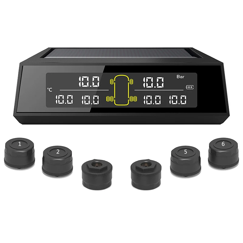 

Wireless Tire Pressure Monitoring System Solar TPMS System LCD Display 6 External Sensor for Bus Truck Car