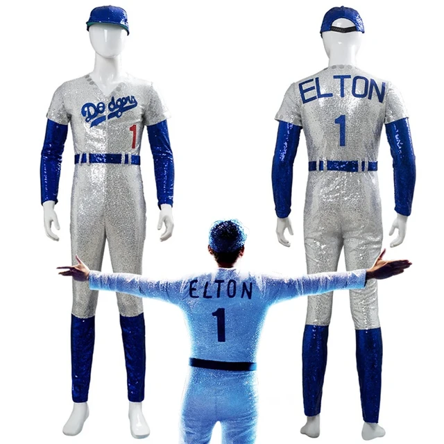 Rocketman Elton John Dodgers Cosplay Costume Baseball Uniform Jumpsuit Hat Halloween Party Costumes