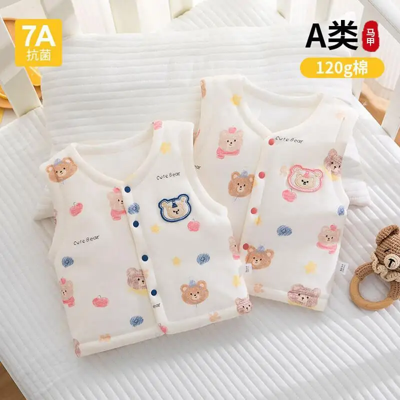 가을 겨울 남아 여아  조끼 아동용 민소매 탑 면 두꺼운 바디 워머 라운지웨어 ..