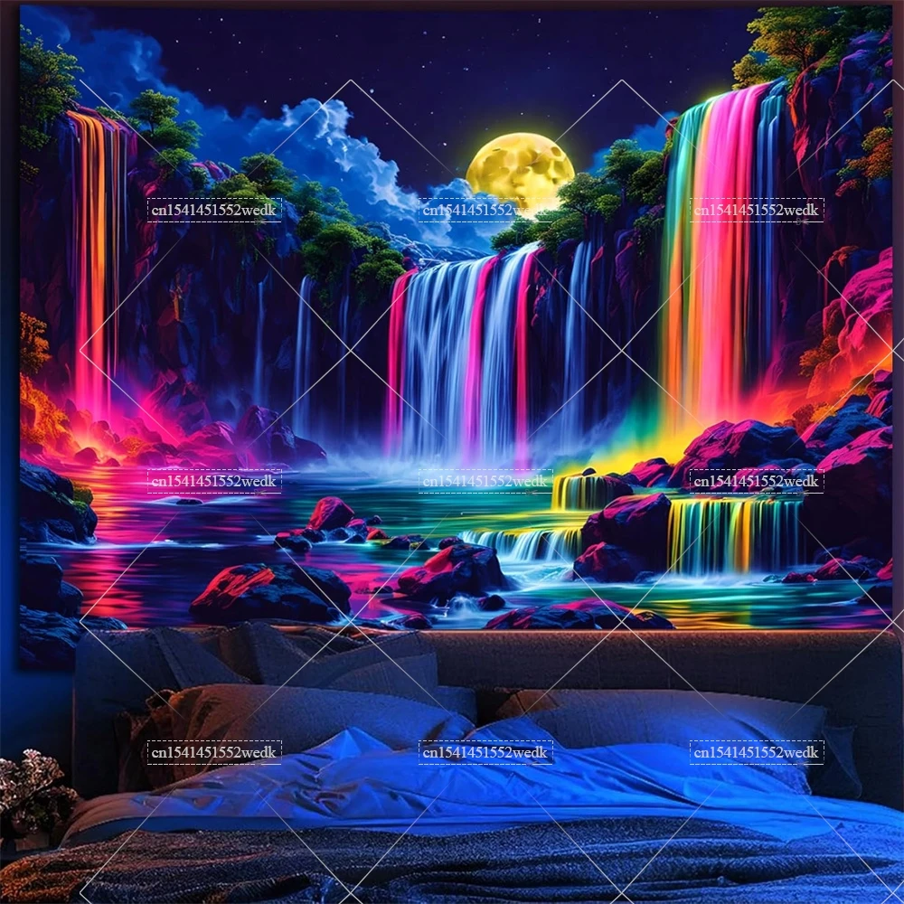 Arazzo A Luce Nera Reattivo Ai Raggi UV Che Si Illumina Al Buio Festa Al Neon Psichedelico Foresta Nebbiosa Fungo Arazzo Appeso Arte Murale Per P9725946