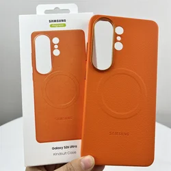Leather Magsafe Phone Case - Ultra - Thin Magnetic Soft Back Protective Shell for S26 UItra (Orange)