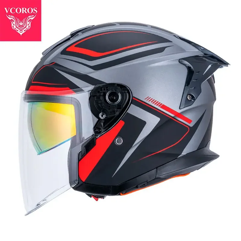 thumbnail image 1 of Casco de motocicleta italiano VCOROS Casco abierto de doble lente Casco de locomotora Cascos de moto de media cara Certificación ECE Casco de moto, 1 of 5