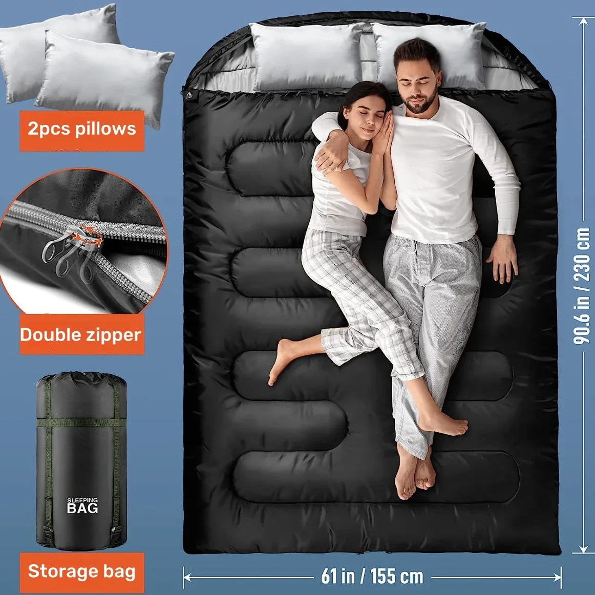 Sleeping Bag 220*150CM Double Person 2700g Filling Hollow Cotton