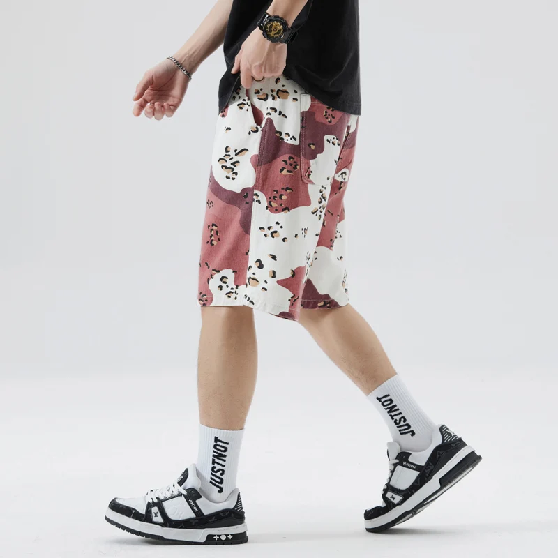 Pink Camouflage Denim Shorts for Men2024New Summer Loose Fashion Trendy Handsome Personality All-Match Casual Fifth Pants
