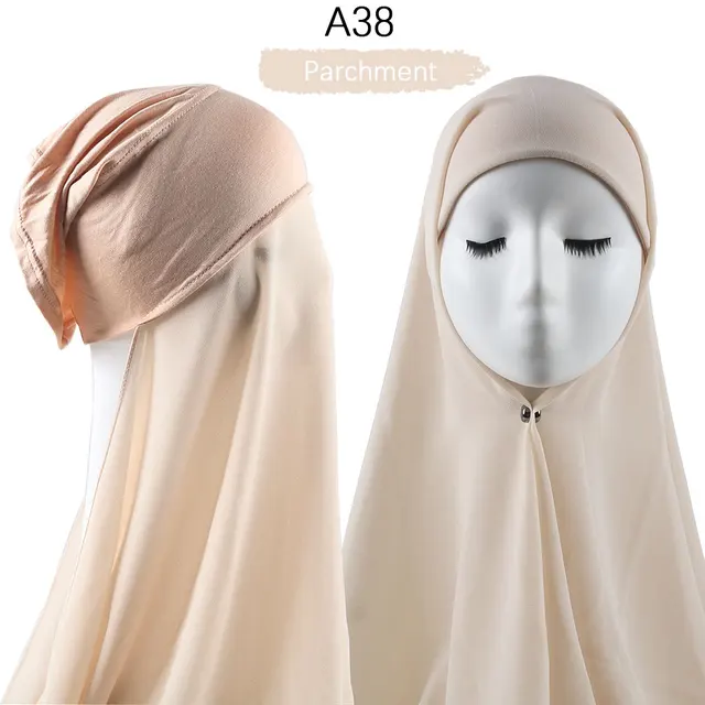 Muslim Women Heavy Chiffon Hijab Scarf With Bonnet  Instant Chiffon Hijabs Scarves With Caps Pinless Underscarf Headscarf A38