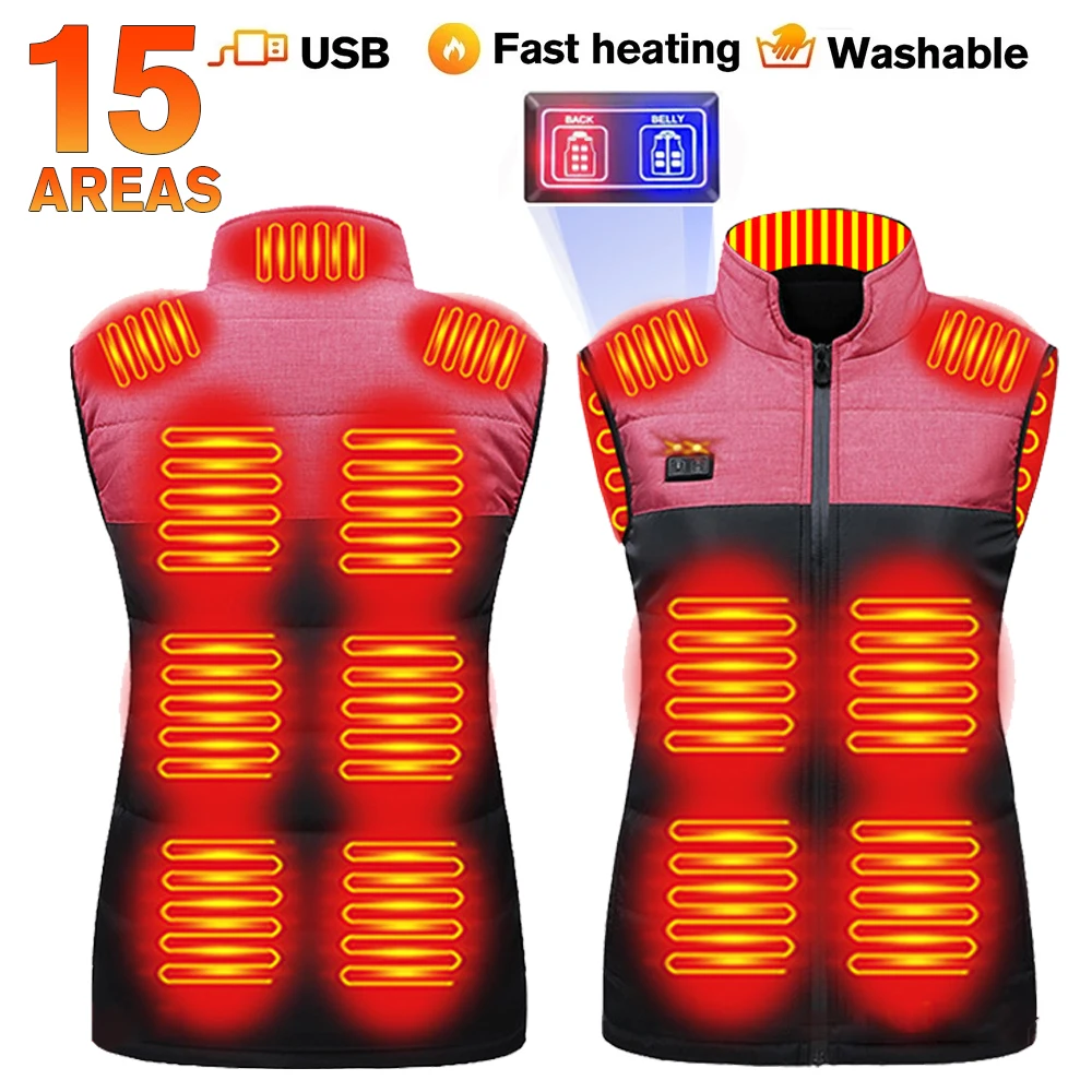 

USB Electric Heated Vest Women Men Heated Jacket Cotton Thermal Underwear Skiing Suites Camping Hiking Heated Clothing 4-21 Area