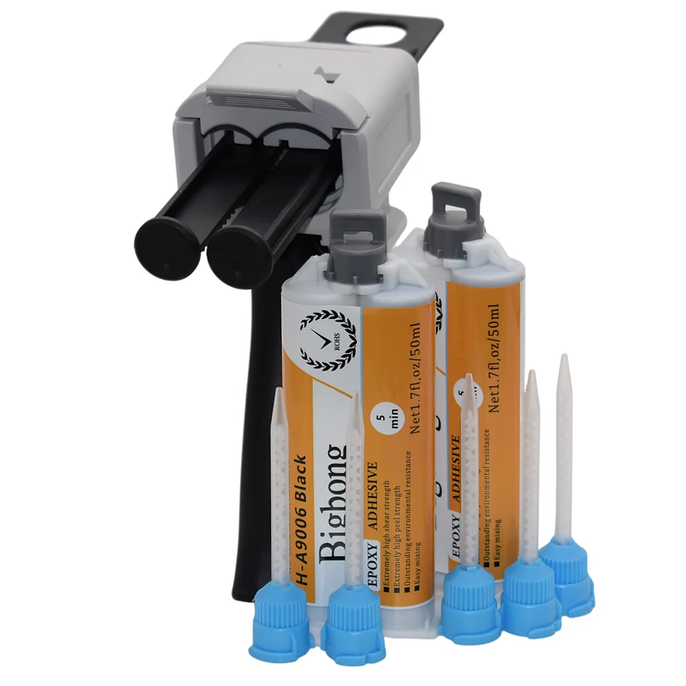 

2pcs 50ml 1:1 AB Glues Black Epoxy Adhesives and 5pc Static Mixing Nozzles with Glue Guns Dispenser 50ml 1:1 Manual Caulking Gun