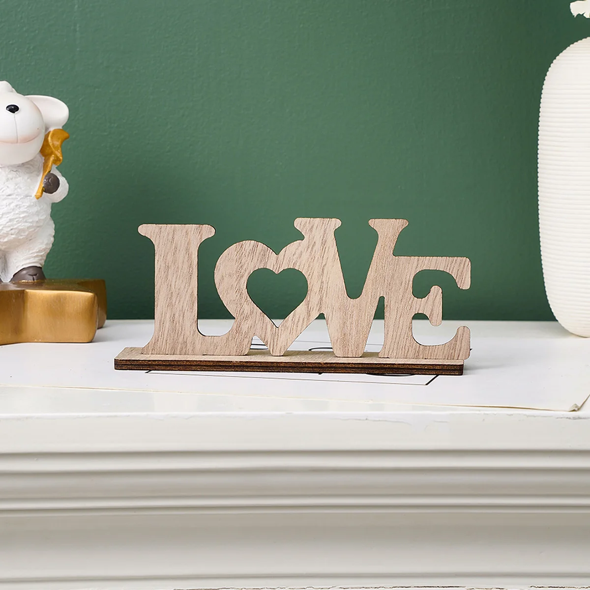 1PC, modern wooden hollowed-out heart-shaped letter decorative item, modern simple and warm home decoration desktop item