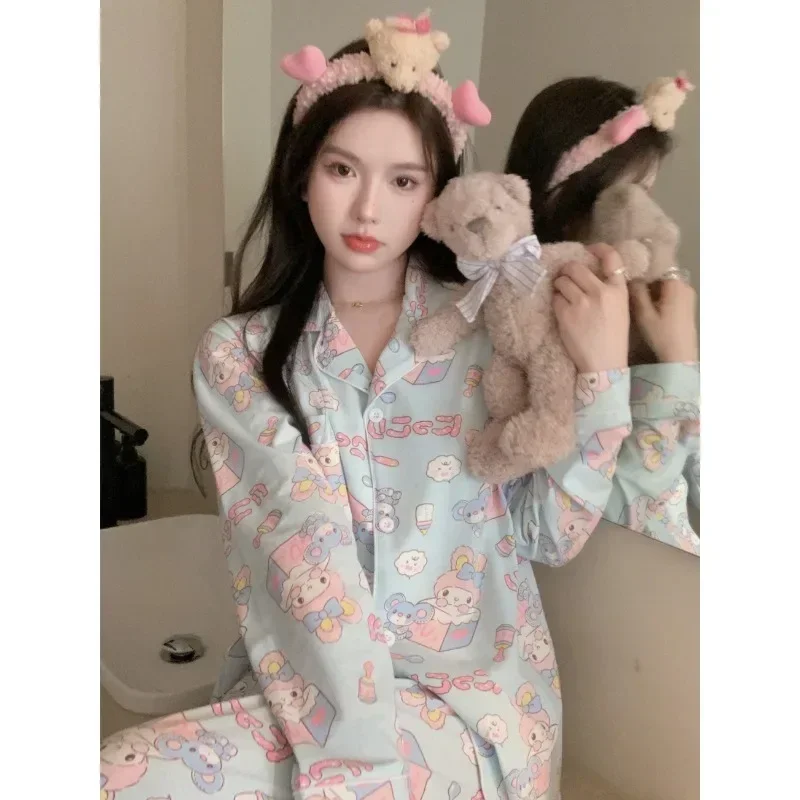 

Sanrio Kawaii Cinnamoroll Long Sleeved Cardigan Pajamas Anime Cartoon My Melody Home Wear Suit Girl Spring Autumn Birthday Gift