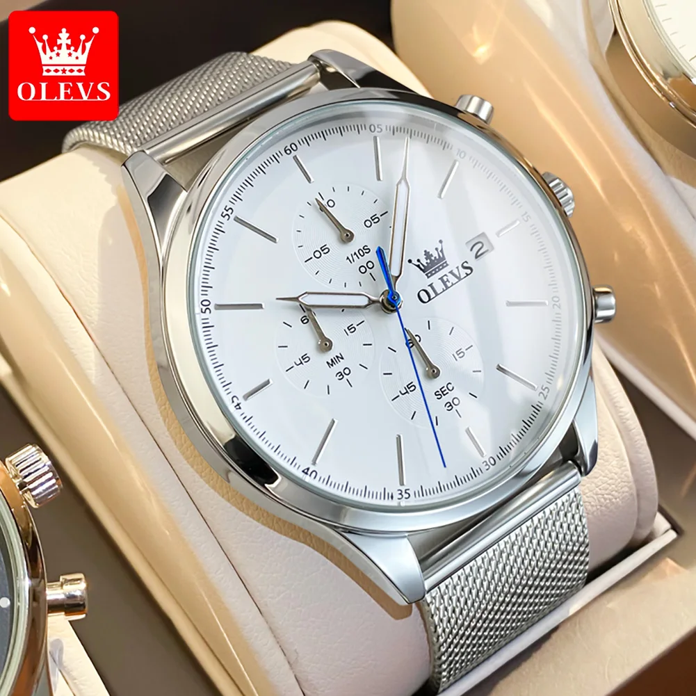 OLEVS 2881 Original Men's Watch Mesh Steel Strap Classic Small Dial Chronograph Calendar Wristwatch Luxury Quartz Watch for Man 6