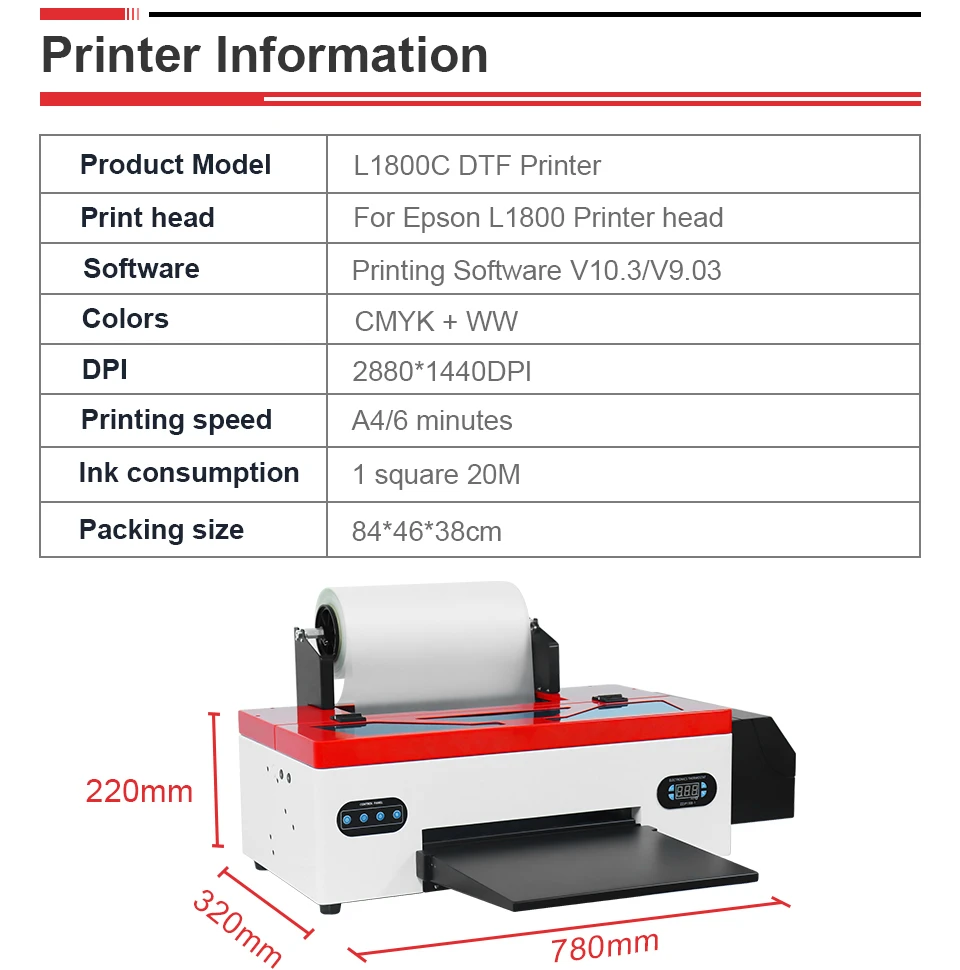 Impresora DTF con alimentador de rollo A3 L1800 Máquina de impresora de  transferencia Sistema de circulación de tinta blanca integrado para  impresión