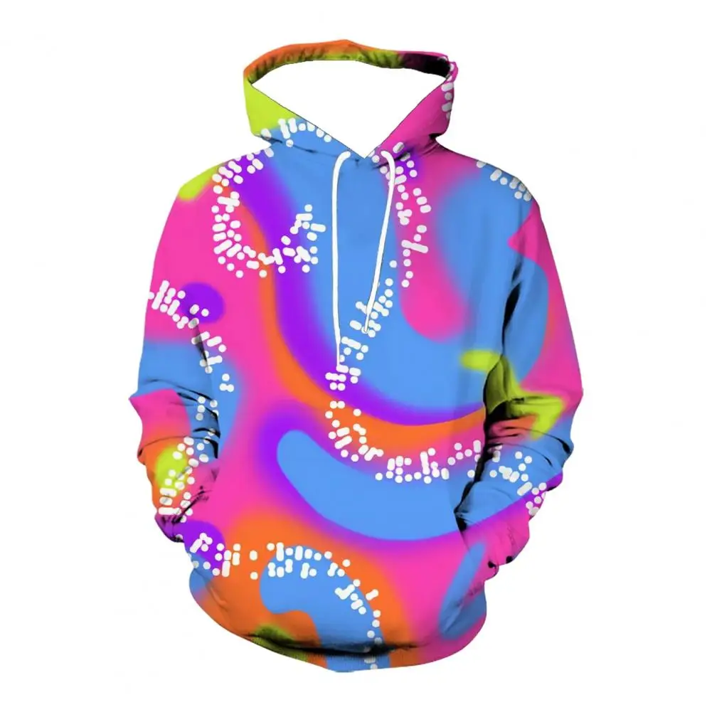 Hoodie 3d Print Drawstring Hoodie with Big Patch Pocket Elastic Cuff for Fall Spring Unisex Soft Warm Pullover Men Loose Fit