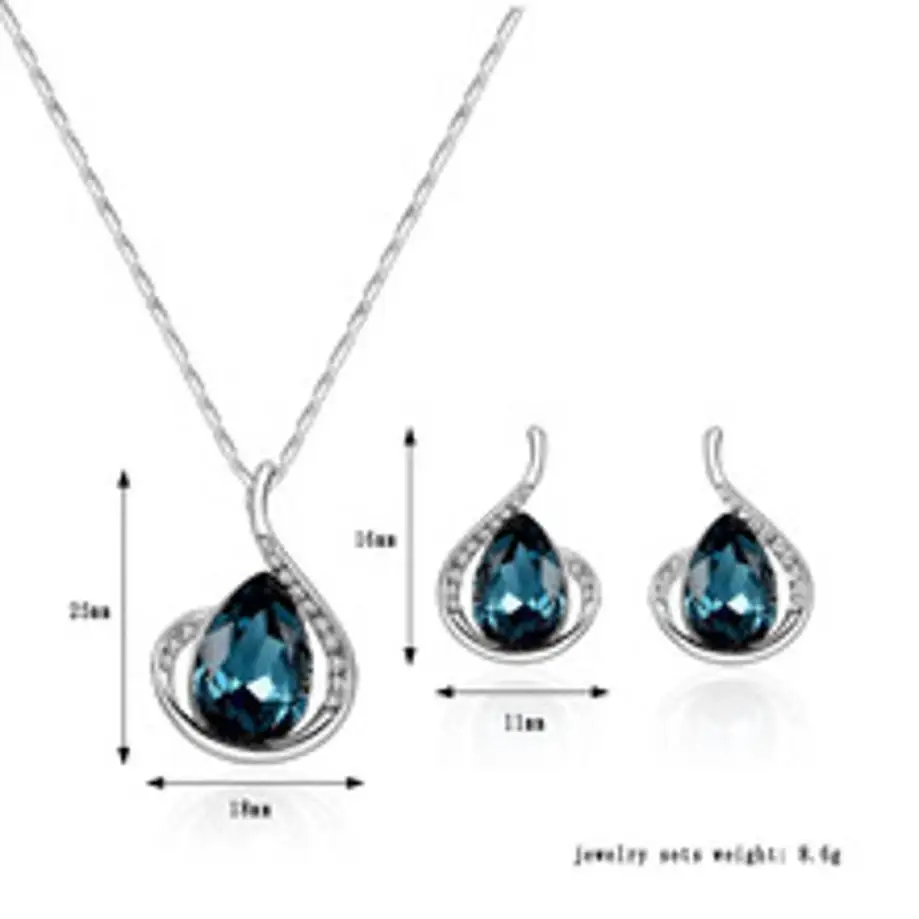 Korean Version New Oval Gemstone Necklace With Full Diamond Earrings Necklace Set