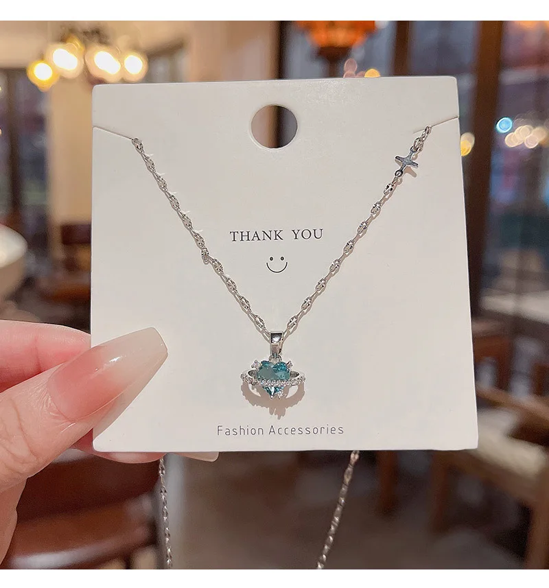 Collana con ciondolo retrò coreano alla moda femminile 2025, con cristallo blu, argento, stella dell'universo, gioielli estetici da sposa per donna_voghion.com