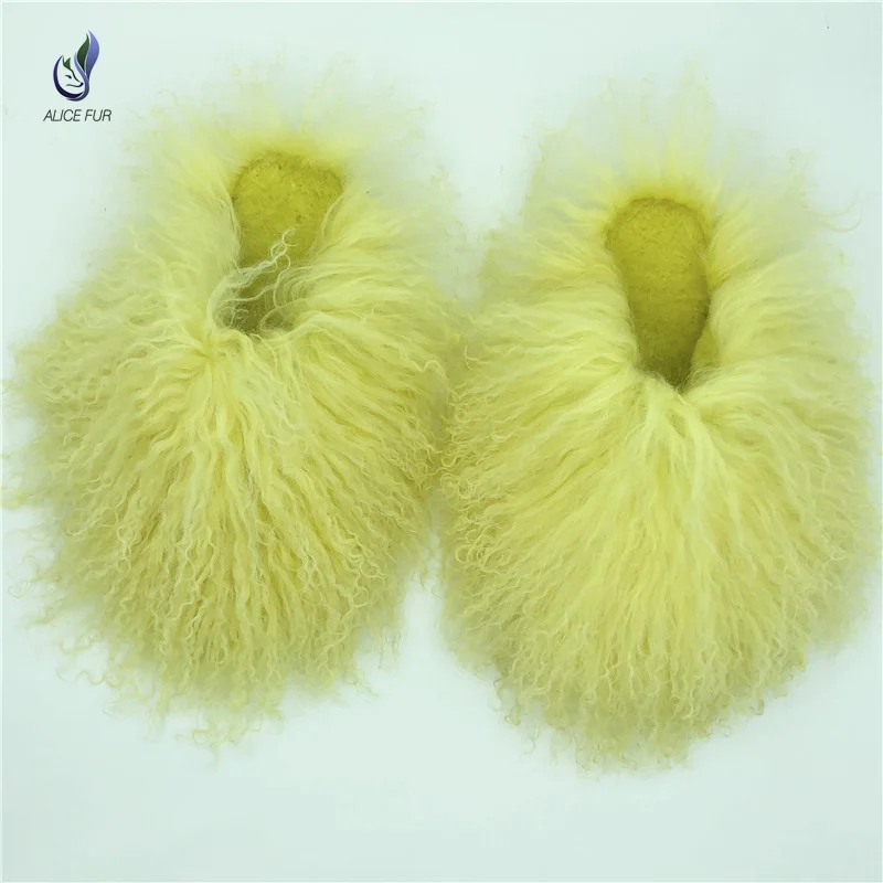 

Hot Selling Fashion Mongolian Sheepskin Fur Slippers Fluffy Curly Long Wool Fur Slippers