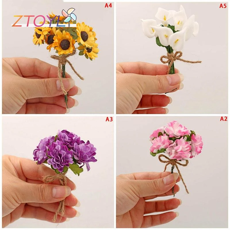 Handmade Bouquet Artificial Flowers For Doll House Fake Purple