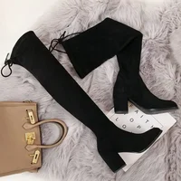 Autumn Winter New Style Women's Long Boots Painted over High Heels Versatile Slimming Sharp Pointed Toe High Tube Boots