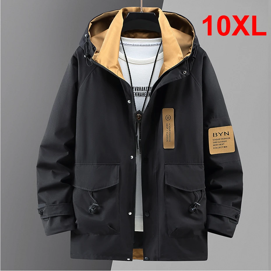 

Plus Size 10XL Windbreak Jacket Men Hooded Coat Cargo Jacket Fashion Casual Camp Jackets Big Size 10XL Coats Male