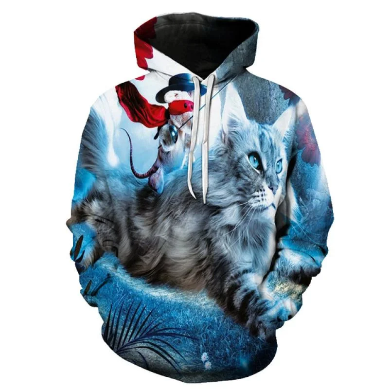 thumbnail image 1 of Sudadera con capucha con estampado de gato estrellado divertido para hombre, jerséis casuales con capucha y estampado de gato en 3D, novedad, sudaderas, tops, ropa de calle para hombre, 1 of 5