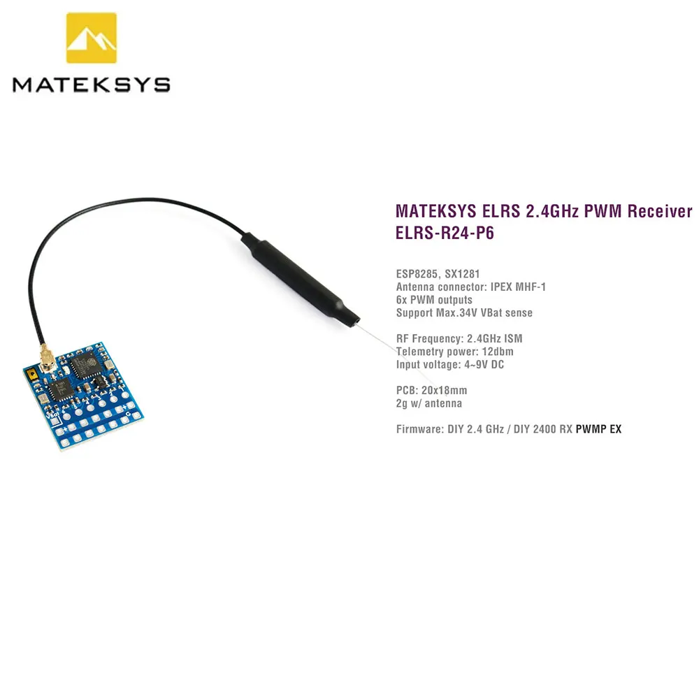 Récepteur ELRS 2.4GHz MATEK R24-P6 PWM 6 canaux avec VBat pour drone FPV
