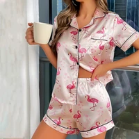 Women's Floral Print Pajama Set Short Sleeve Button Up Top and Elastic Waistband Shorts for Comfortable Sleep and Lounging - Image 3