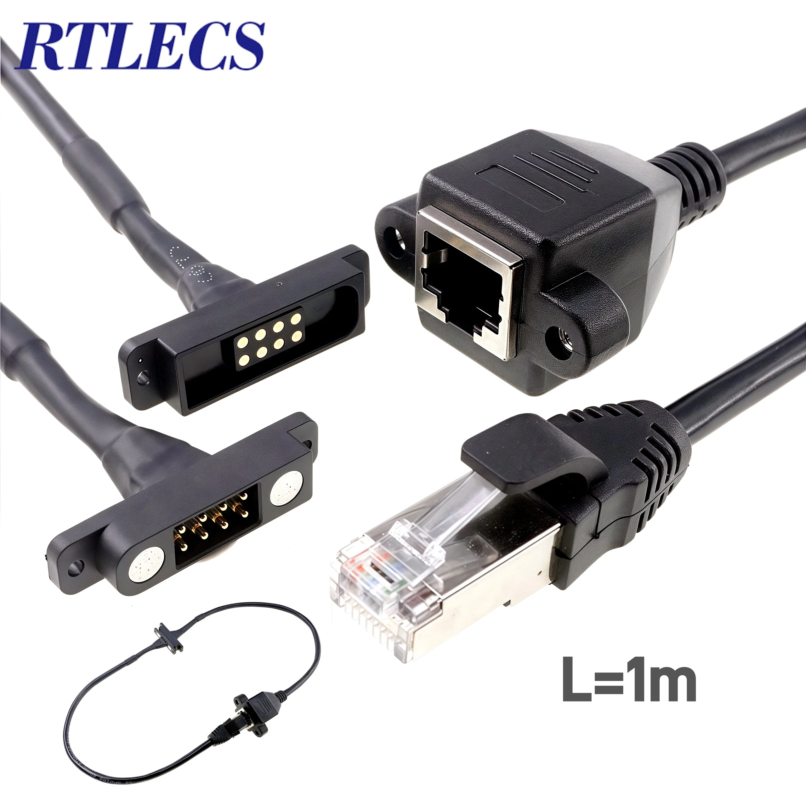 Magnetic Shielded Dual Row Pogo Pin Connector with Twisted-Pair RJ45 Cat5 Wires