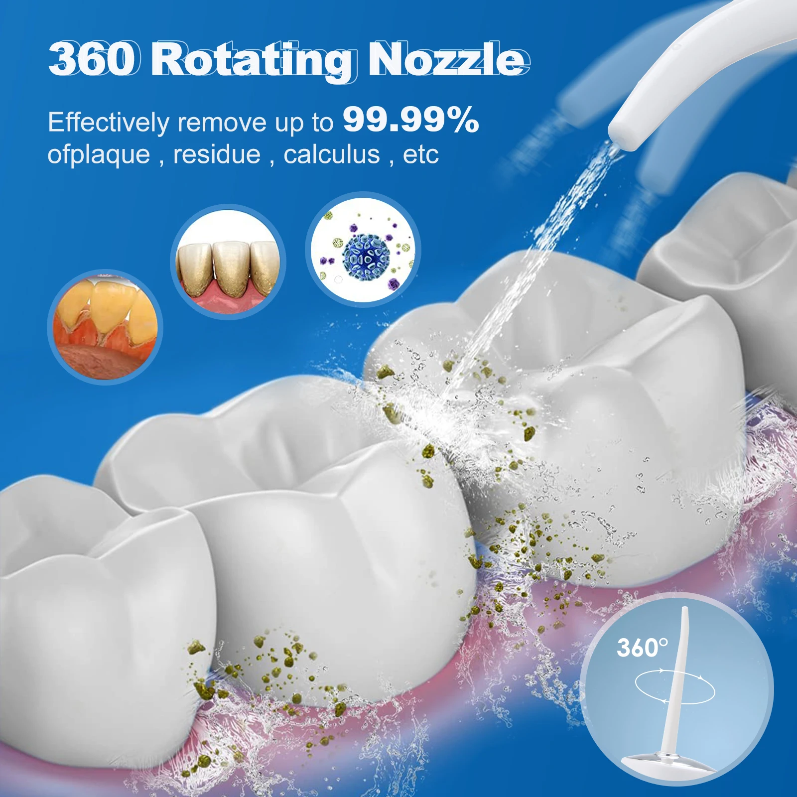 Foldable Water Oral Irrigator IPX7 Waterproof Dental Floss Irrigator with 4 Nozzles Teeth Whitening Dental Care Home Travel Use