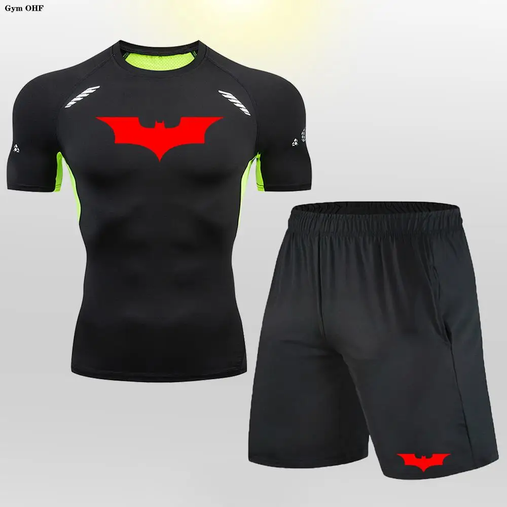 T Shirt Shorts Suit Men Tracksuit Bat Compression Gym Tight Yoga Sets Workout Jogging Top Fitness Clothing Sportswear 5