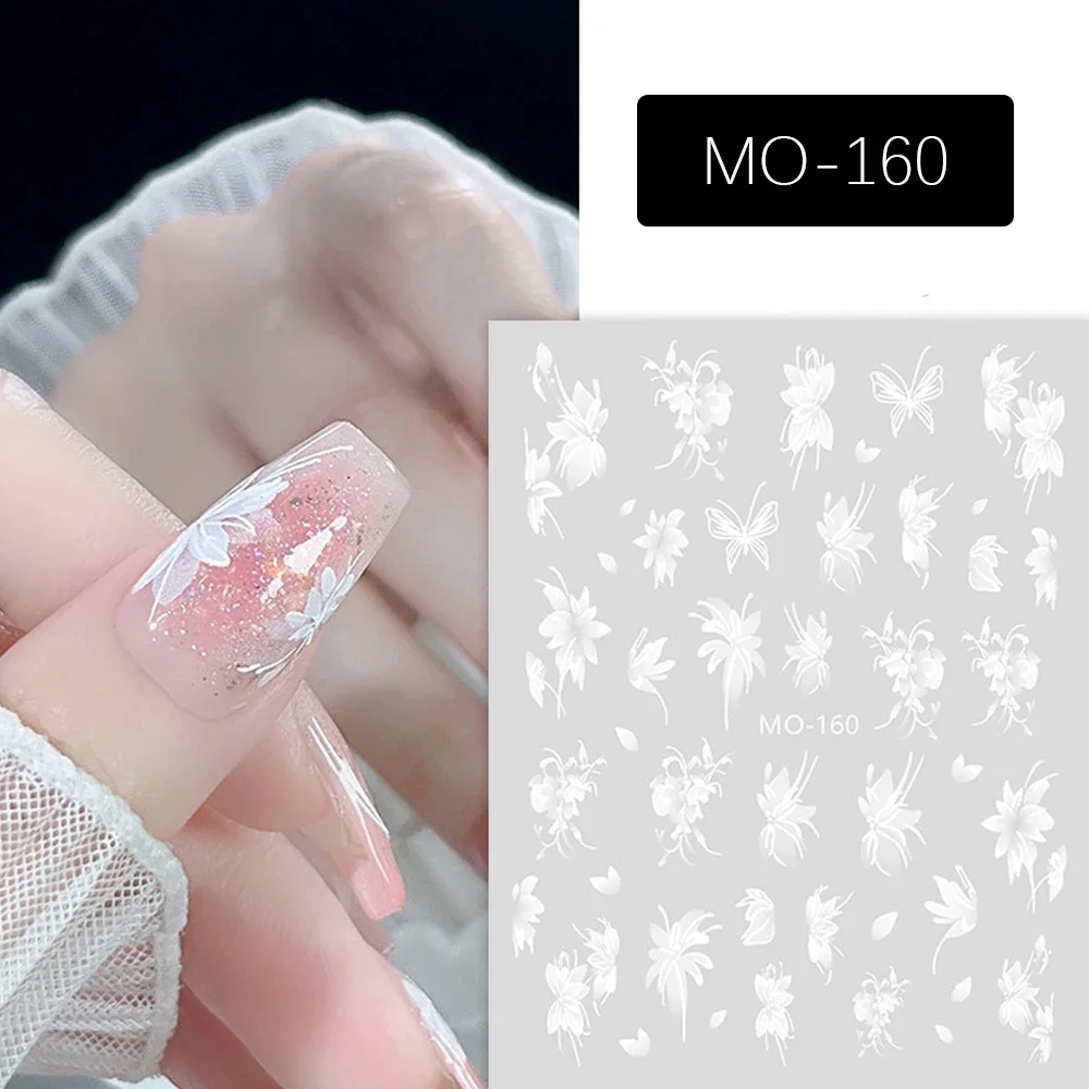 1 Sheet 5D Flowers Nail Stickers Embossed Decals Simple Acrylic Carve White Petal French Nail Art DIY Manicure Decoration 5
