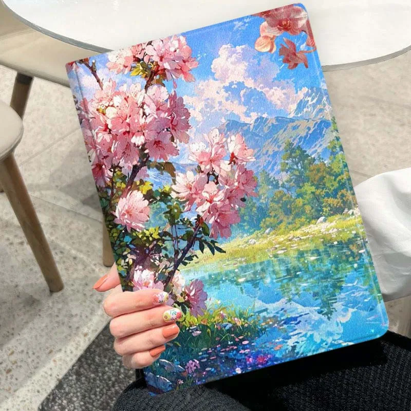 Pink Cherry Blossom Lake View Soft Tablet Case