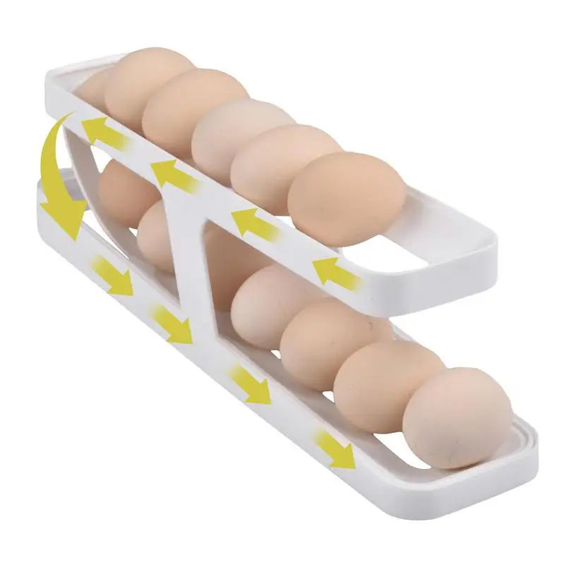 2 Tier Eggs Storage Box Plastic Automatic Rolling Slide Eggs Holder