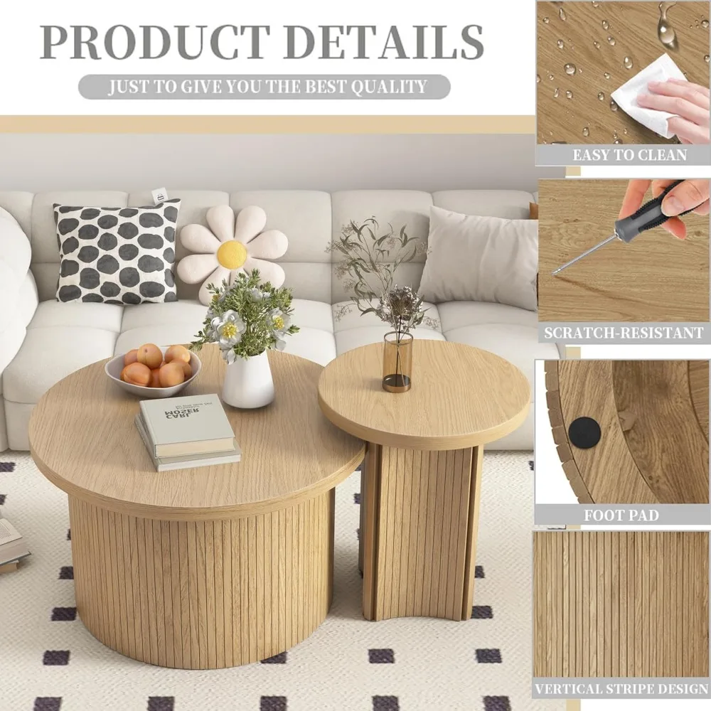 Set of 2 Coffee Tables, Round Coffees Tables Living Room, Wood Table Set, Sofa Side Living Room Bedroom Coffee Table 6