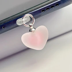 Candy Color 3D Heart Pendant Phone Dust Plug - Cute Frosted Accessory Decoration (For Android)