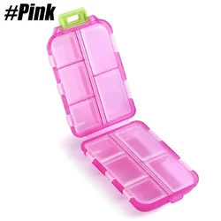 Compact Travel Pill Organizer with 8 Moisture-Proof Compartments - Portable Daily Medicine and Vitamin Case (Pink-10 Grids)