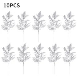 Set of 5 Gold Glitter Pine Branches for Festive Home Decoration (10PCS Silver)