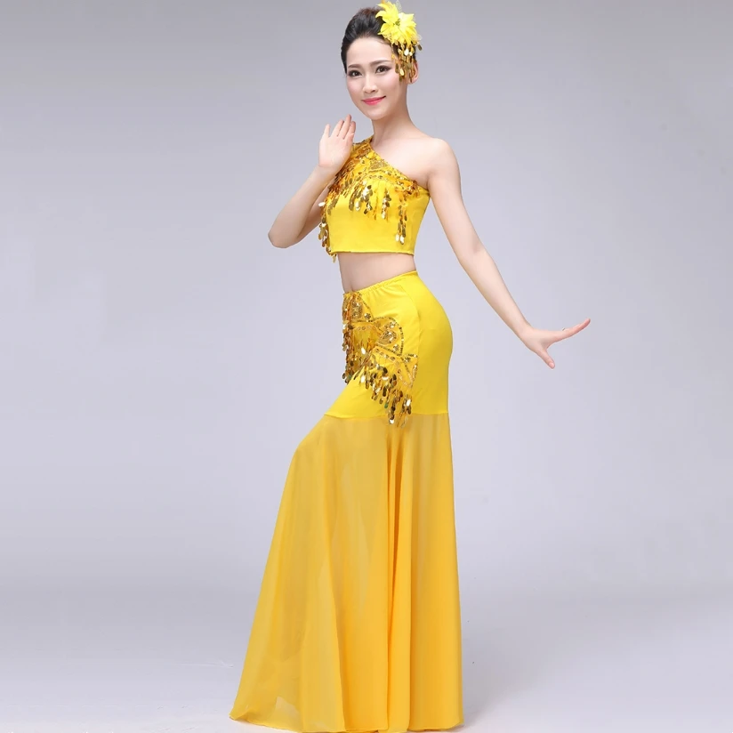 New Adult Children's Dai Dance Performance Costume Peacock Dance Performance Costume Women's Bag Hip Fishtail Skirt