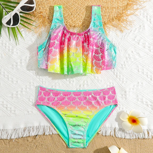 Maillot de bain fille deux pièces bikini imprimé sirène pour fille