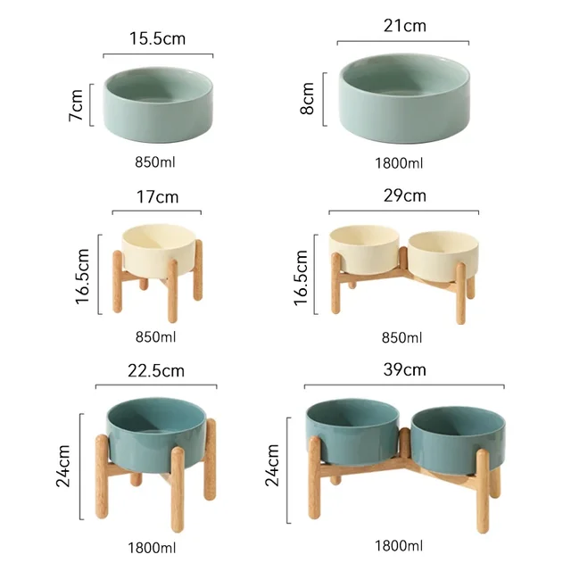 1800ml Big Dogs Bowl Double Ceramic Elevated Pet Food Water Feeders Small Medium Large Dog Feeding Supplies with Wooden Stand 6