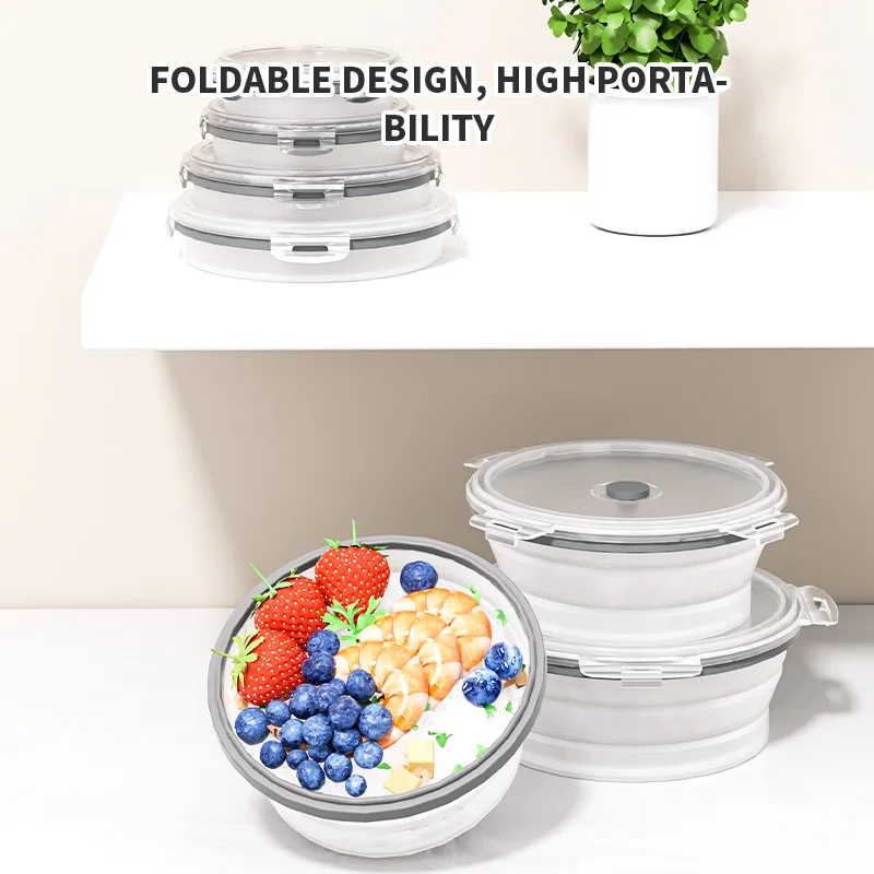 Collapsible Silicone Food Storage Bowls with Lids