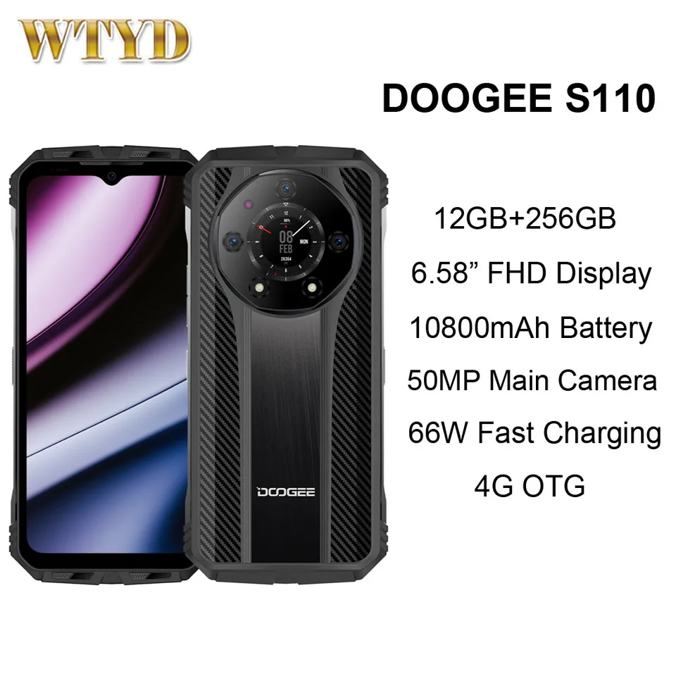 Doogee S110 Rugged 6.58 Phone: 12Gb + 256Gb: 50MP + 24MP Night Vision  Camera
