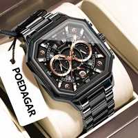 POEDAGAR Original Men's Quartz Wristwatch Waterproof Luminous Chronograph Date Man Watch Classic Stainless Steel Watches For Men
