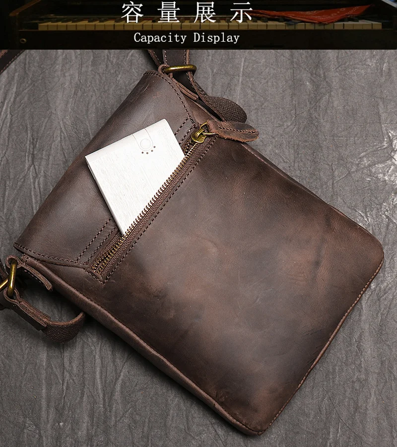LUOKIR Vintage Crazy Horse Leder Umhängetasche Einfache Umhängetasche Echtes Leder Herrentasche Große Kapazität iPad Tasche – Detail 13