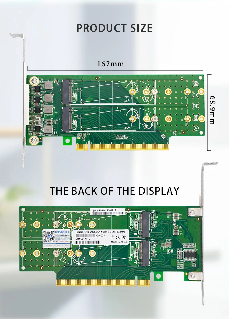Linkreal pcie x16 para 4 portas m.2
