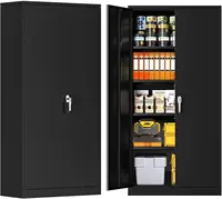 Lockable Storage Cabinet, 71" Garage Storage Cabinets with Lock, Black Metal Cabinet with 2 Doors and 4 Adjustable Shelves 1
