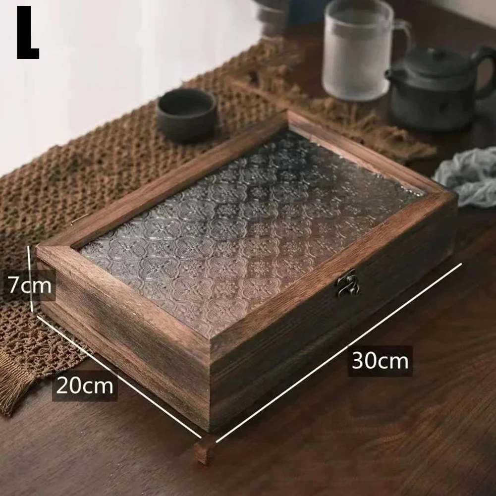 Glass Storage Tank Glass Storage Jar Glass Storage Container Glass Display Cabinet Glass Bottle Storage Rack Haitang Flower Glass Storage Box Nordic Retro Solid Wood Storage Cabinet Desktop Sorting Flipping Wooden Box Makeup Table Decor