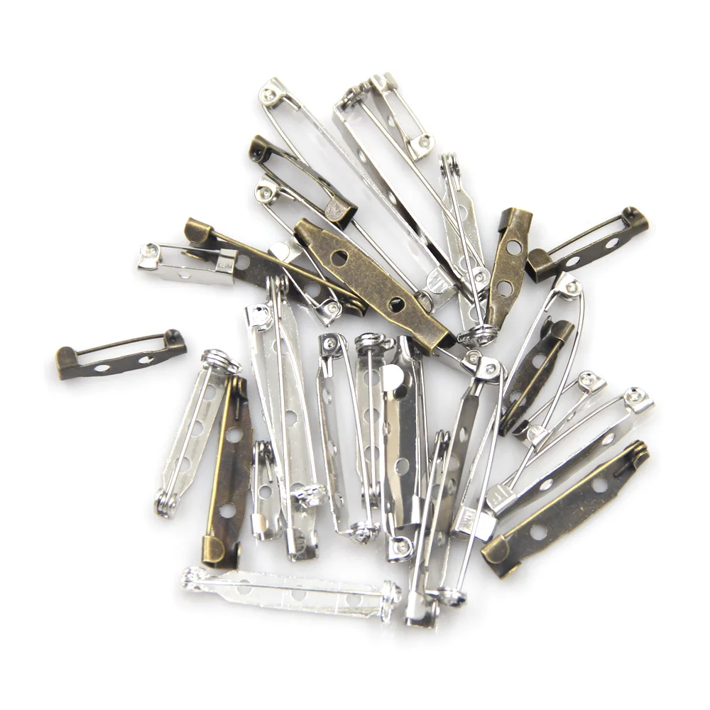 

50Pcs Brooches Safety Back Pins Holes Alloy Bronze Silver Color For Sewing DIY Making Accessories