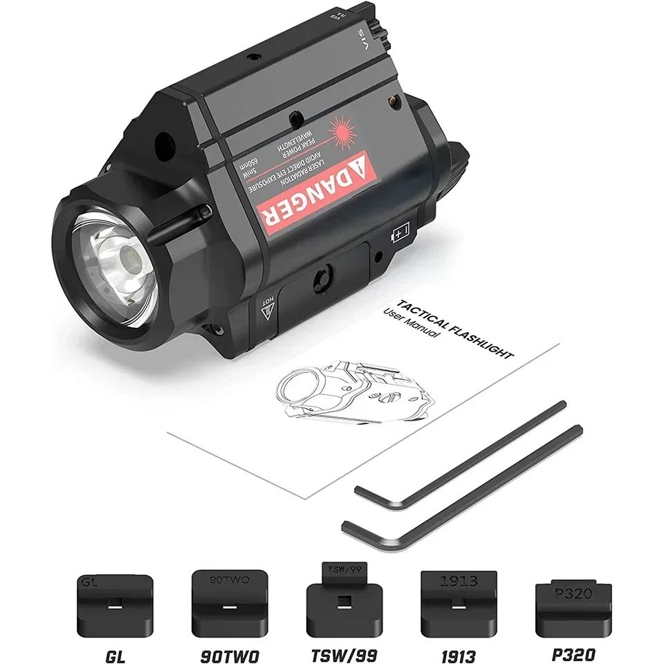 Tactical Flashlight with Red Laser Sight for Pistols